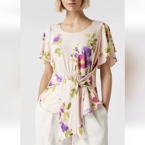 Lauren by Ralph Lauren Floral Print Tie Front Blouse Size 1X NWT $99.50
